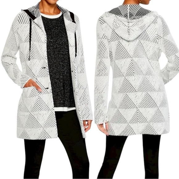 NIC+ZOE Here Or There Pucker Hooded Jacket Black + White Textured Casual Small - Picture 1 of 7